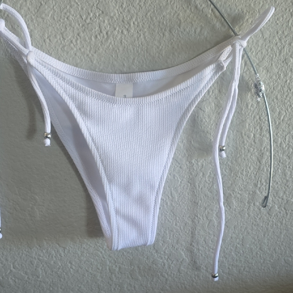 White Ribbed Tie-String Bikini Set - Picture 3 of 3